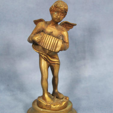 Vintage Brass Figurine Cherub Statue, Victorian Decor, Brass Decor