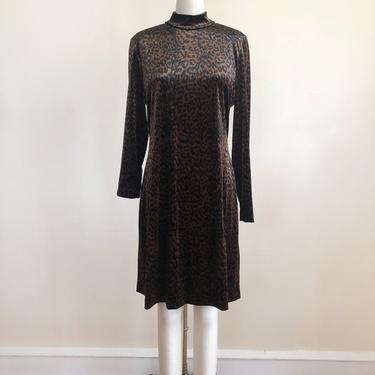 Cheetah Print Velour Mock-Neck Mini-Dress - 1980s 
