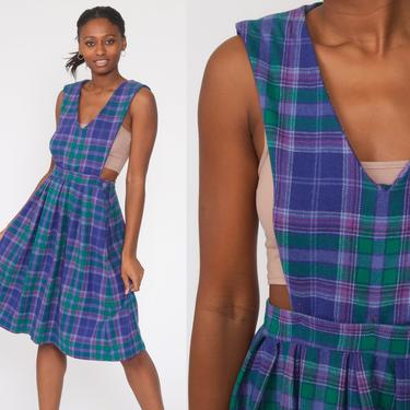 Plaid Pinafore Dress 80s Jumper Midi Overall High Waist Checkered Shop Exile Tucson AZ