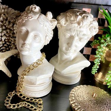 Vintage busts, man and woman pair, statues 