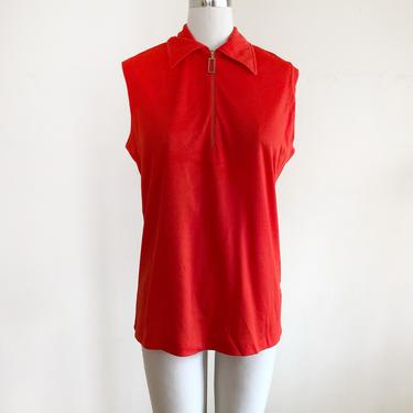 Red/Orange Sleeveless Top with Zipper  - 1970s 