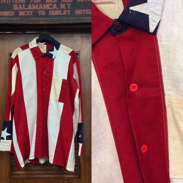 Vintage 1960’s Flag Custom Long Sleeve Shirt with Stars and Stripes, USA, Custom Vintage, 4th of July, Laflea, America, Vintage Clothing 
