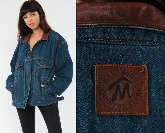 Marlboro denim outlet jacket leather collar