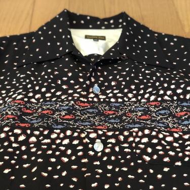 GROOVIN HIGH 1950s Style Vintage Black Nautical Seahorse Border Print Long Sleeve Rayon Shirt-Size XXL 