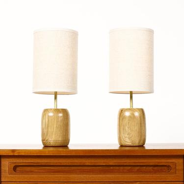 Studio Craft White Oak Table Lamps — Lathe Turned with Brass Detailing — Pair — TL6 