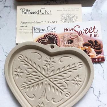 NIB Vintage Pampered Heart Baking Cookie Stoneware Mold, Antique Craft Stone Heart Mold, Gift Idea Cookie Mold by LeChalet