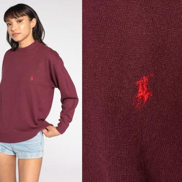 Ralph Lauren Sweater 90s Polo Sport Sweater Burgundy Knit Slouchy Preppy Sweater Streetwear Pullover Jumper Vintage Plain Medium 