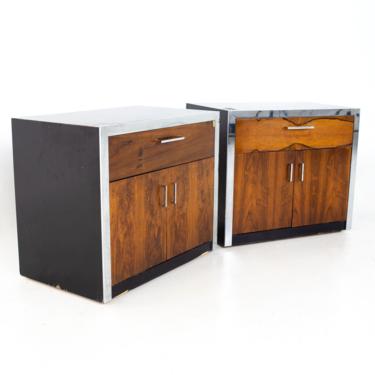 Milo Baughman for John Stuart Mid Century Rosewood and Chrome Nightstands - A Pair - mcm 