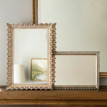 Vintage Mirrored Vanity Trays, Ornate Mirror, Wall Mirrors, Ornate Gold-tone Filigree Tray, Perfume Tray, Hollywood Regency Decor 