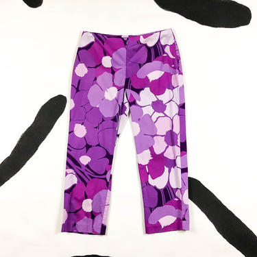 90s Express Purple Floral Capri Pants  / Cropped / M / Jawbreaker / 00s / Party Girl / Clueless / Delias / y2k / Size 8 / Medium / y2k / 