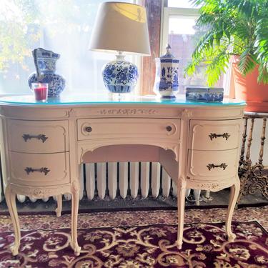 VINTAGE Desk, French, Louis XVI Style, Kidney Shape Antique Desk, Shabby Chic, Victorian Home Decor 