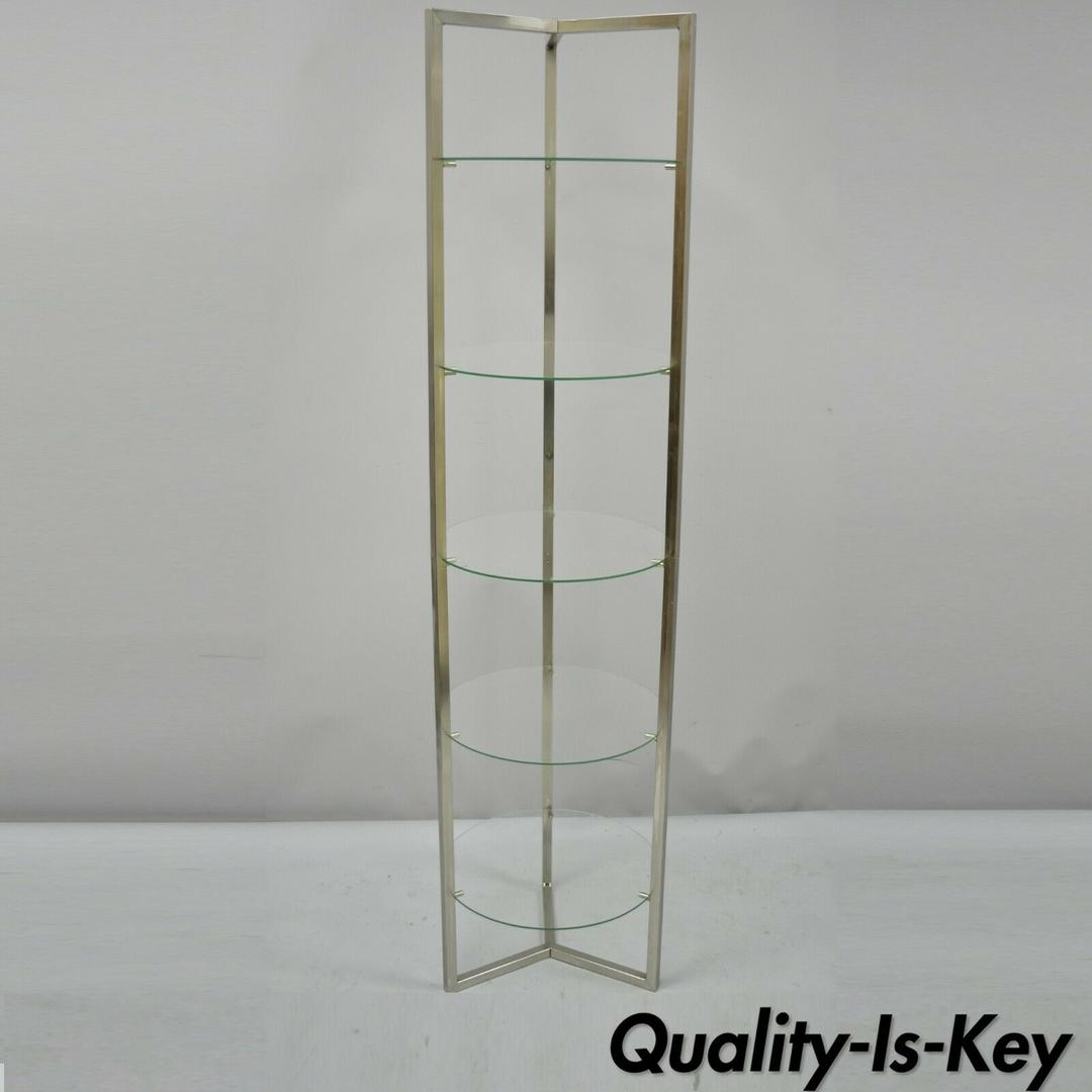 Narrow 5 Tier Round Glass Chrome Shelf Etagere Display Stand Mid