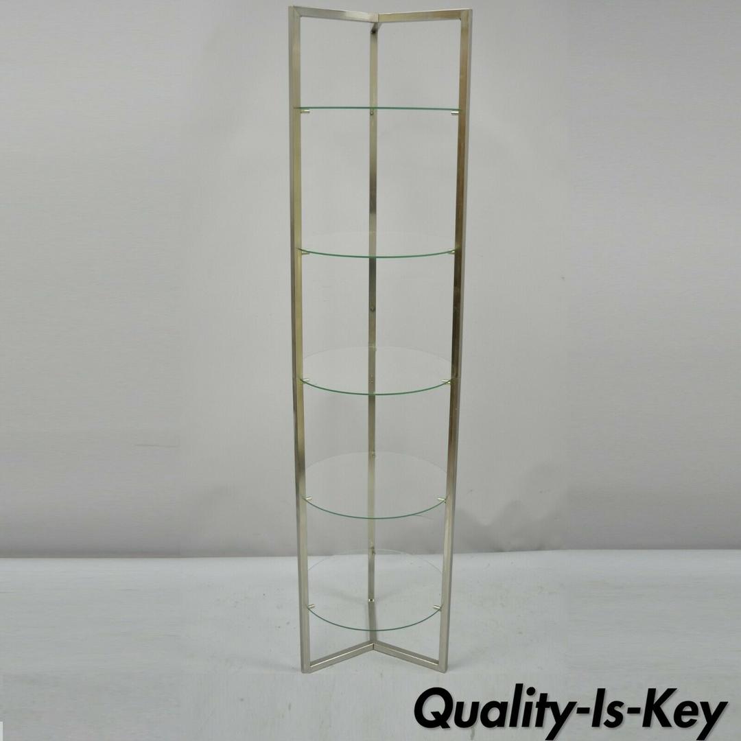 Narrow 5 Tier Round Glass Chrome Shelf Etagere Display Stand Mid ...