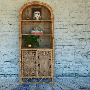 SHIPPING NOT FREE!!! Sunburst Vintage Rattan Cabinet/ Wicker Hutch ...