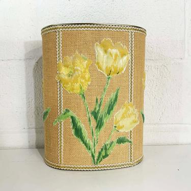 Vintage Rose Trash Can Metal Basket Waste 1950s 50s Tin Litho Cheinco MCM Paper Flowers Floral Made in USA Boho Fabric Textured Bohemian 