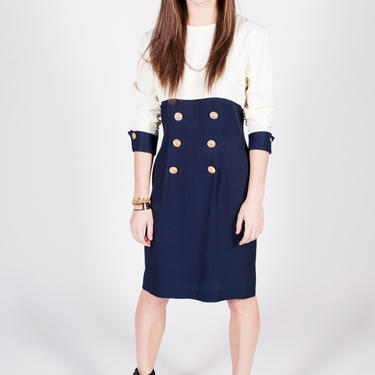 Vintage 1980s Navy & Ivory Sailor Dress 