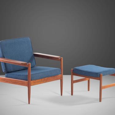 Lounge Chair and Ottoman Attributed to Arne Vodder in Teak w/ New Blue Knit Upholstery, c. 1960s 