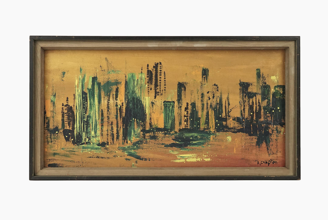 Mid Century Abstract Oil Painting on Canvas Abstracted