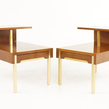 Lane Mid Century Brass Accent Side Tables - A Pair - mcm 