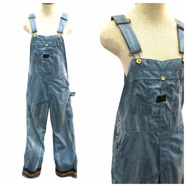 Vintage VTG 1970s 70s Blue Tie Dye Rainbow Embroidered Overalls 