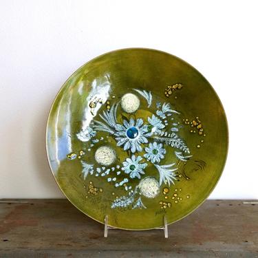 Sascha Brastoff MCM Enamel & Copper Floral Hanging Display Plate 