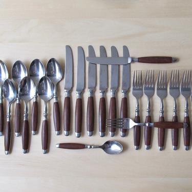 30 piece stainless flatware set - faux wood handles Hampton Silversmiths bistro brown 