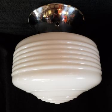Vintage Single Bulb Semi Flush Light with Milk Glass Shade H8.5 x D8