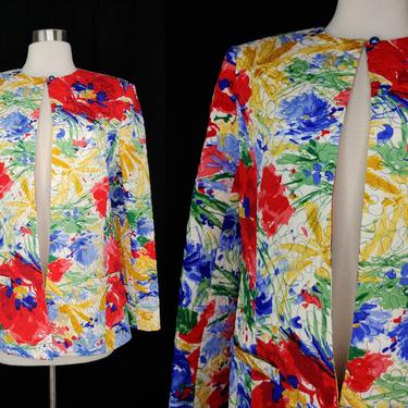 Vintage Eighties David Hayes for Neiman Marcus 10 Colorful Quilted Silk Jacket - 80s Colorful Silk Jacket 