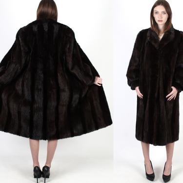 Full Length Mahogany Striped Mink Coat / Authentic Long Real Mink Fur Jacket / Vintage 80s Darkest Brown Luxury Long Maxi Jacket 