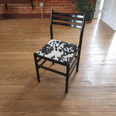 Set of 10 Mid Century Modern Italian black lacquer Chairs Cow Hide Upholstery 