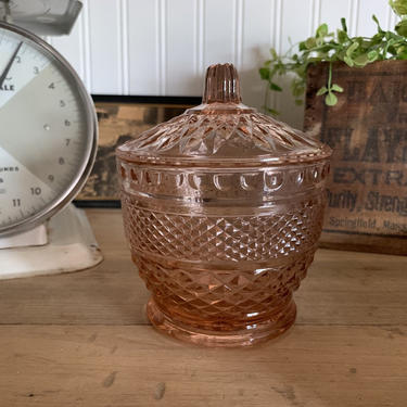 Vintage Pink Indiana Glass Covered Candy Dish 