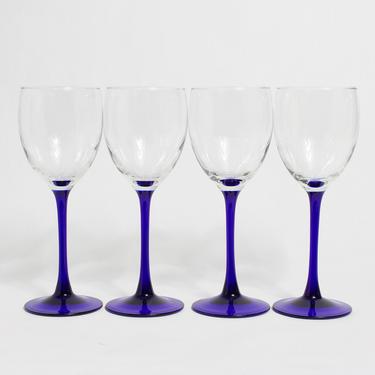 Luminarc Glassware, Cobalt Blue Glassware, Vintage Glassware, Wine Glasses, Wine Glassware, Cobalt Blue Wine Glasses, Cobalt Blue, Set of 4 