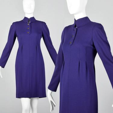 XS 1980s Geoffrey Beene Dress Purple Wool Knit Dress Long Sleeves Autumn Winter Casual Day Wear 80s Vintage 