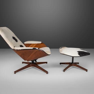 Rare Lounge Chair and Ottoman by George Mulhauser for Plycraft in Cowhide, USA, c. 1960's 
