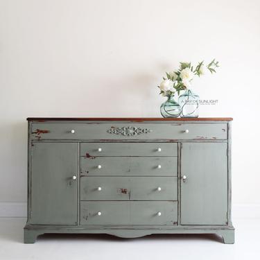 Sage Green Vintage Sideboard - Farmhouse Decor - Entry Table - TV Stand - Refinished Buffet - Painted Furniture - Shabby Chic Buffet Table 