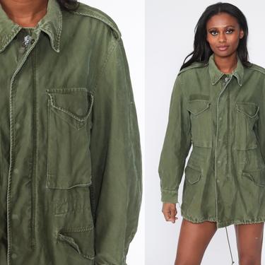 Vintage Camouflage Full Zip Green Military Utility Jacket Size M