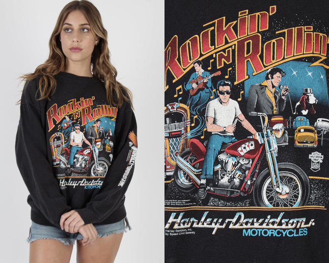 Vintage Harley Davidson Sweatshirt / 80s Elvis Presley Motorcycle