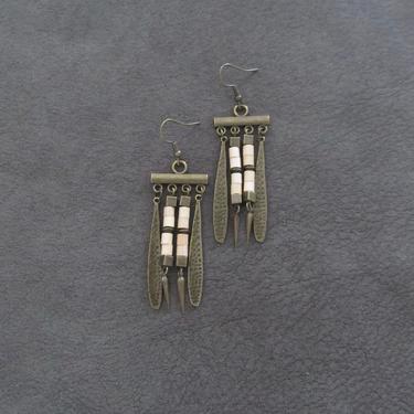 Natural wooden earrings, chandelier earrings, etched bronze earrings, bold statement earrings, ethnic earrings, bohemian boho chic earrings2 