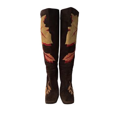 Dolce &amp; Gabbana Brown Leaf Suede Boots