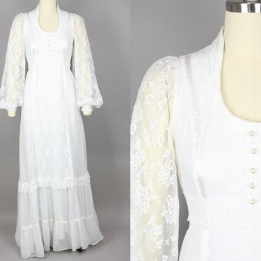 1970s Gunne Sax Dress · Vintage 70s White Lace & Cotton Voile Maxi Dress · Extra Small 
