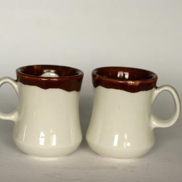 vintage walker china white restaurant ware coffee mugs with brown drip glaze/set of two 
