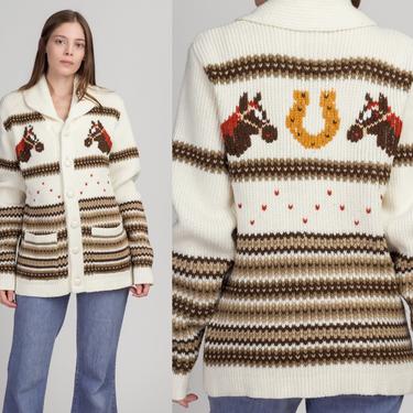 Vintage 70s Horse Cowichan Knit sweater horse handmade | Great