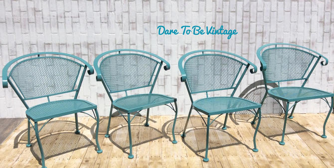 Mid Century Salterini Russell Woodard Wrought Iron Mesh Chairs