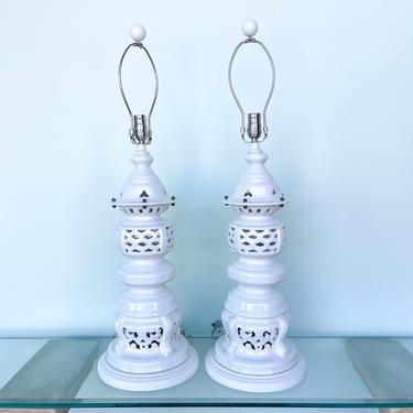 Pair of Large Pierced Ceramic Lamps