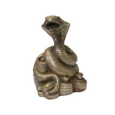 Chinese Oriental Silver Pewter Color Metal Fengshui Snake Ingot Figure ws1459E 