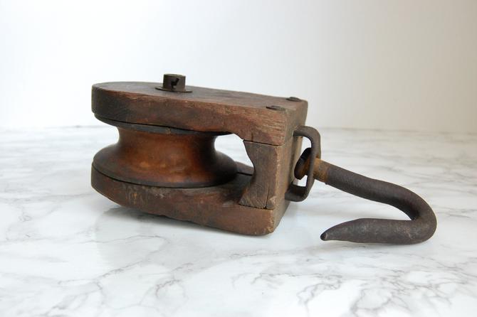 Antique Wood Block Pulley Barn Pulley Industrial Salvage