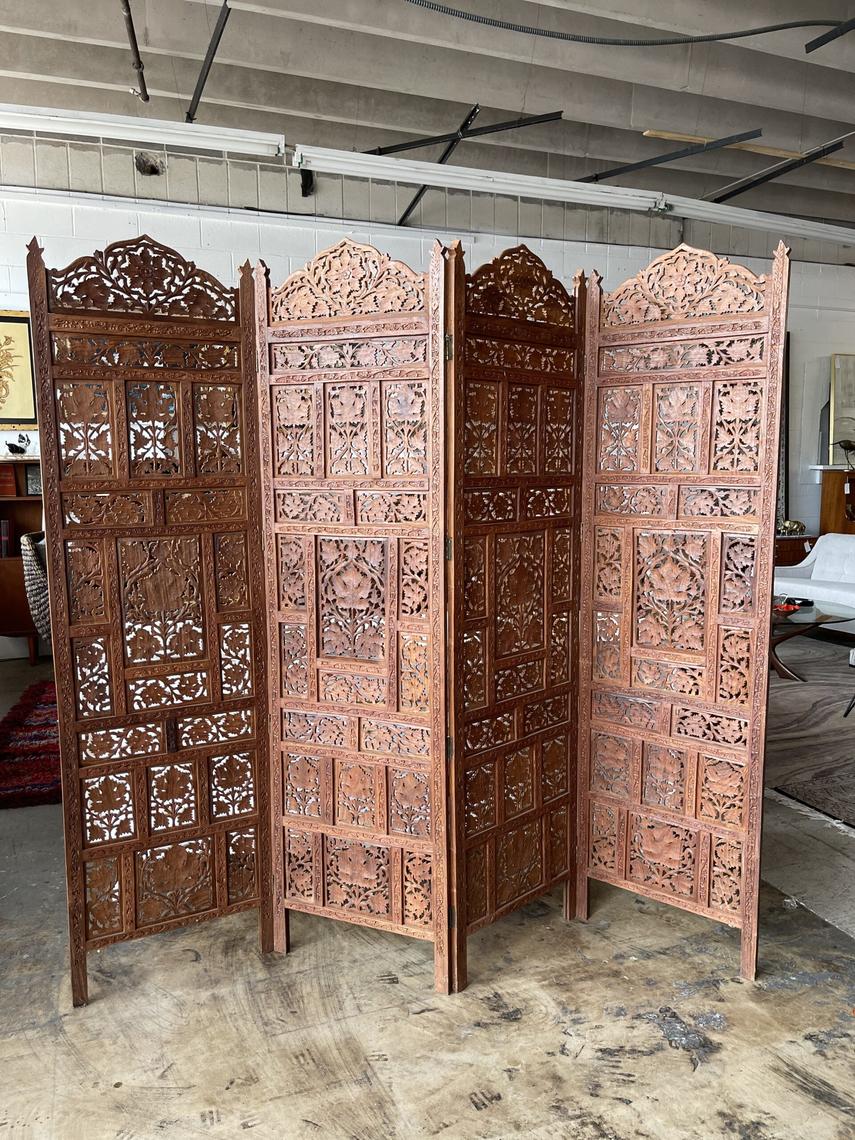 Mid Century Teak Carved FourPanel Room Divider/Screen Urban Goods San Antonio, TX