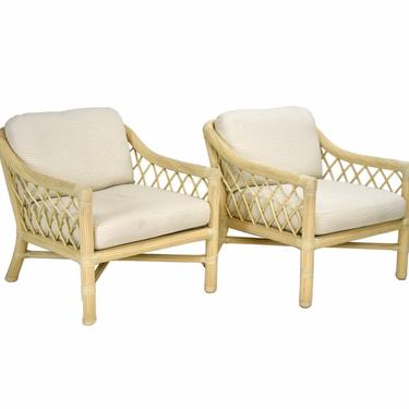 Pair Vintage McGuire of California Rattan Rawhide Lounge Chairs 