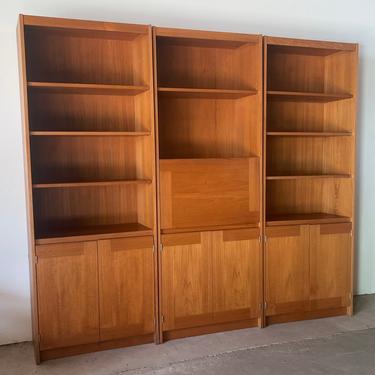 Scandinavian Modern Teak Bookcase- Three Pieces 