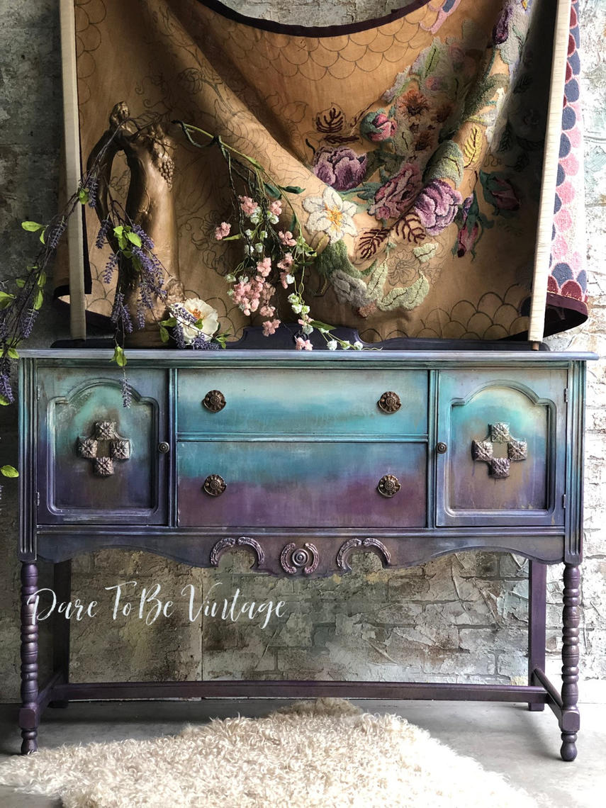 Bohemian Painted Buffet Sideboard Hand Painted Sideboard Buffet